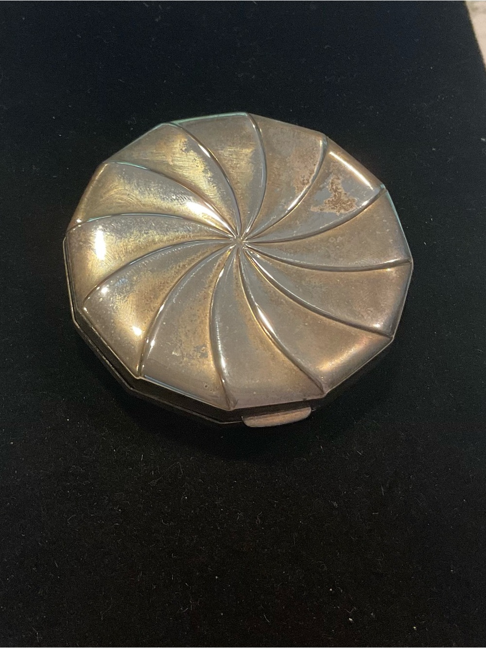 Vintage Silver-Tone Pocket Compact - Abstract Swirl Design
